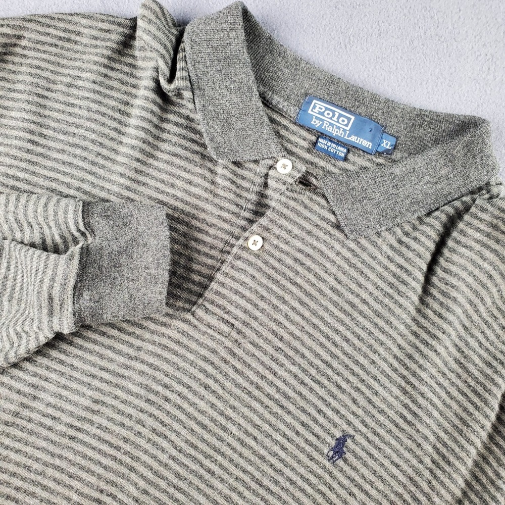 Polo by Ralph Lauren Striped Long Sleeve Polo Shirt Casual Gray XL‎